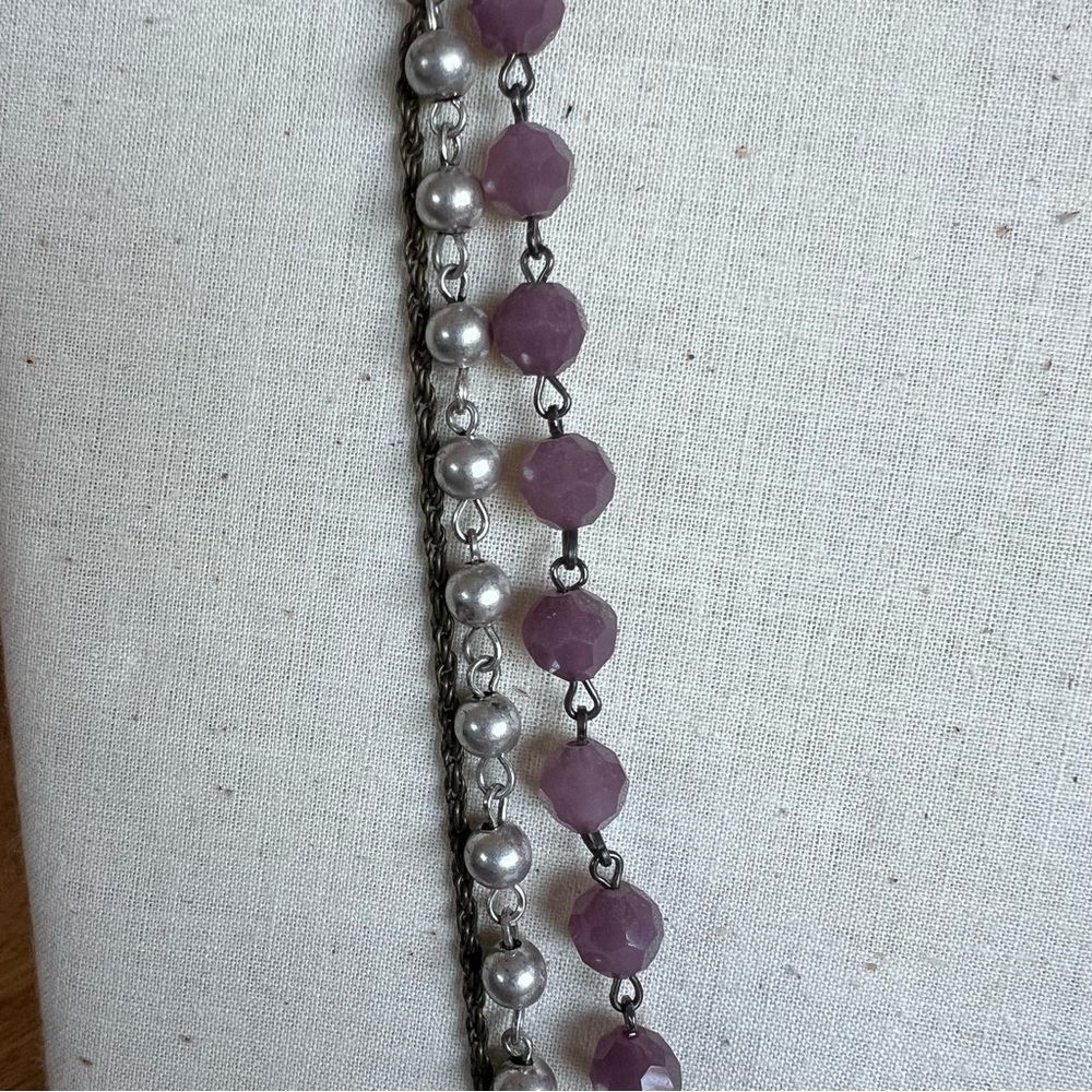 Jewel Kade antique brass, silver and purple beaded necklace. - Picture 2 of 5